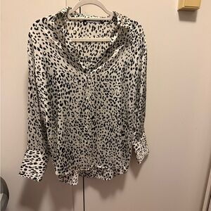 Zara Black and White Animal Print Blouse